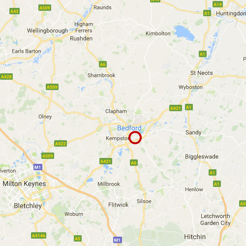 Map showing Bedford, England